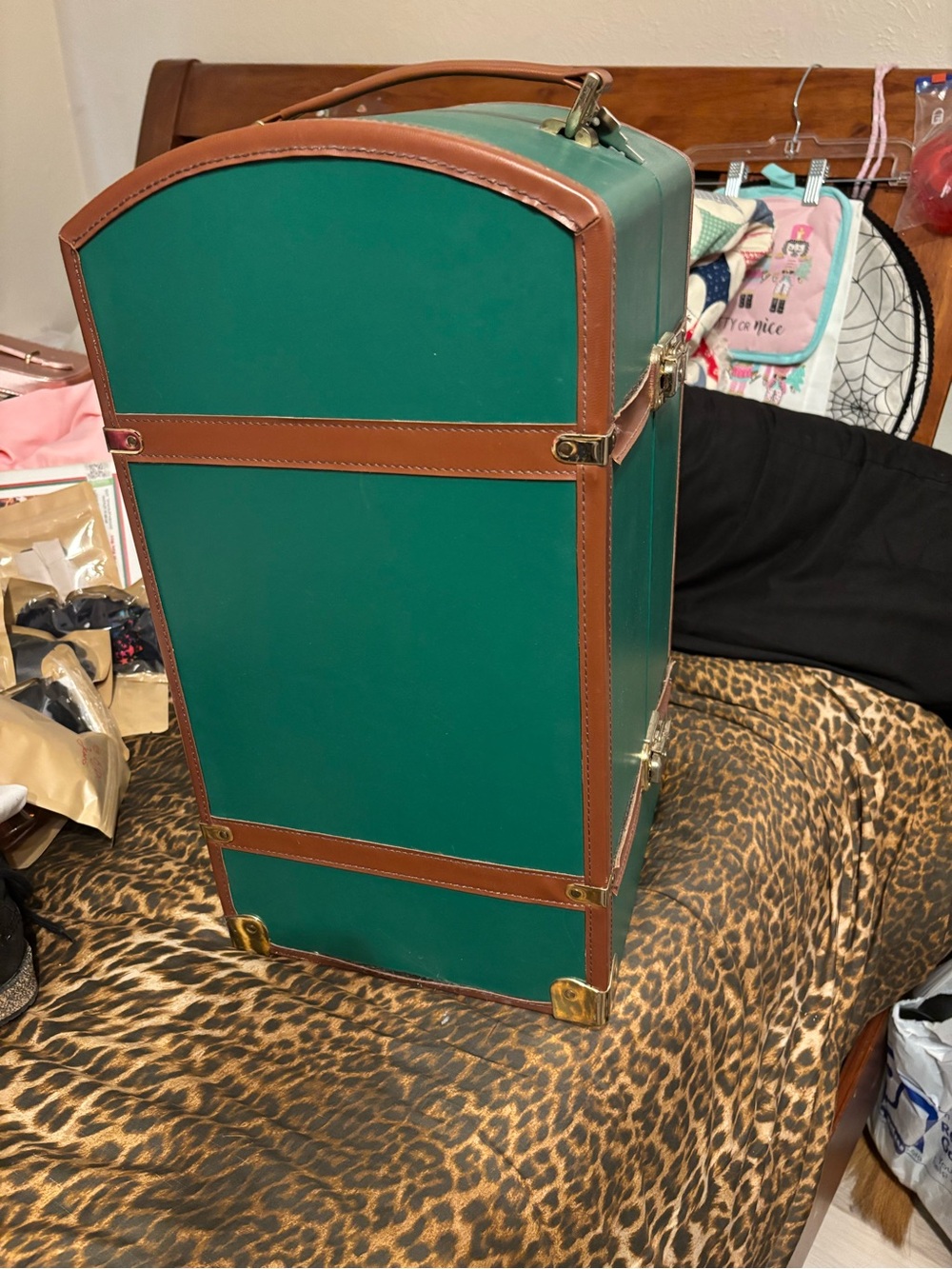 Green and Brown Travel Trunk Organizer - Classic Storage Case